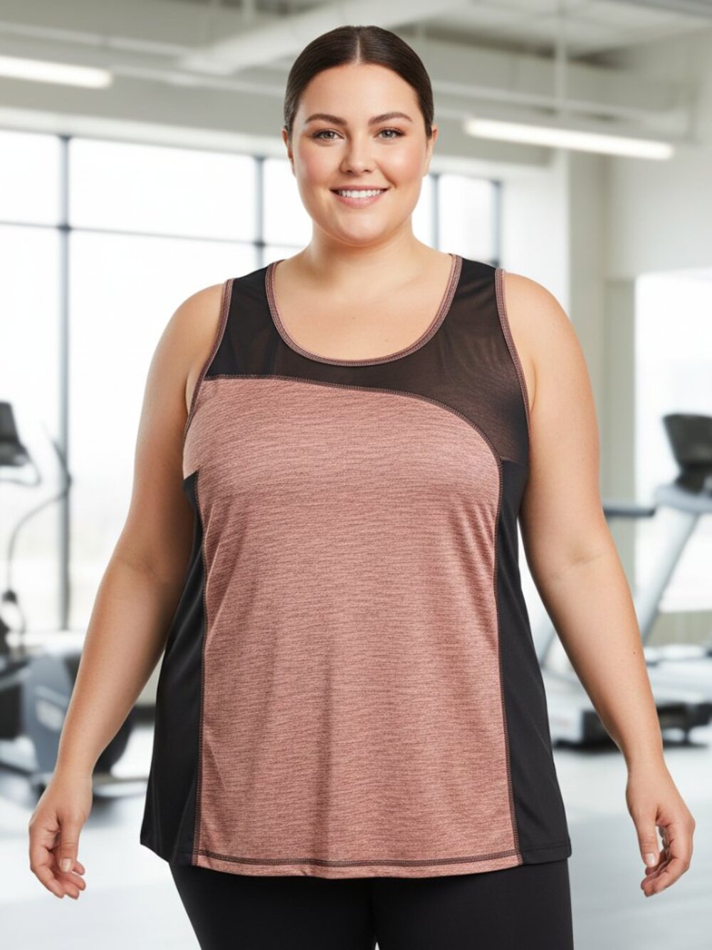 Livi Active 22 24 3X Tank Top Black Orange Split Back Scoop Neck Athleisure